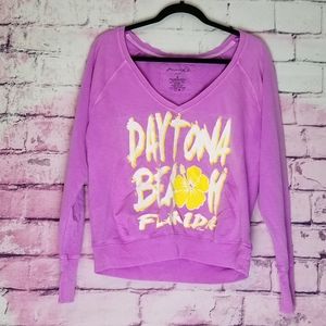 MIAMI STYLE DAYTONA BEACH FLORIDA FLORAL GRAPHIC PRINT LAVENDER SWEATSHIRT M NWT